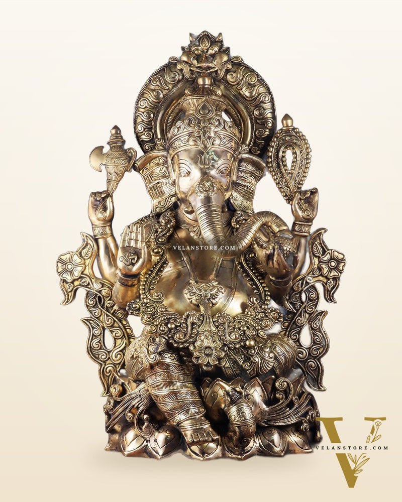 Brass Superfine Large Ganesha Statue glossy tone 29 inch