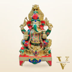 Brass Superfine large Ganesha Statue with Stonework 35"