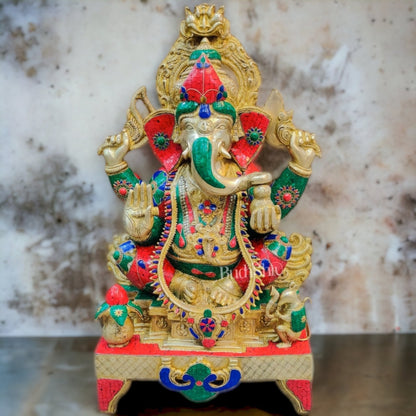 Brass Superfine large Ganesha Statue with Stonework 35"