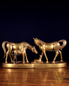 Brass Superfine Large Horse Family Sculpture – Vastu & Feng Shui Recommended 24" wide