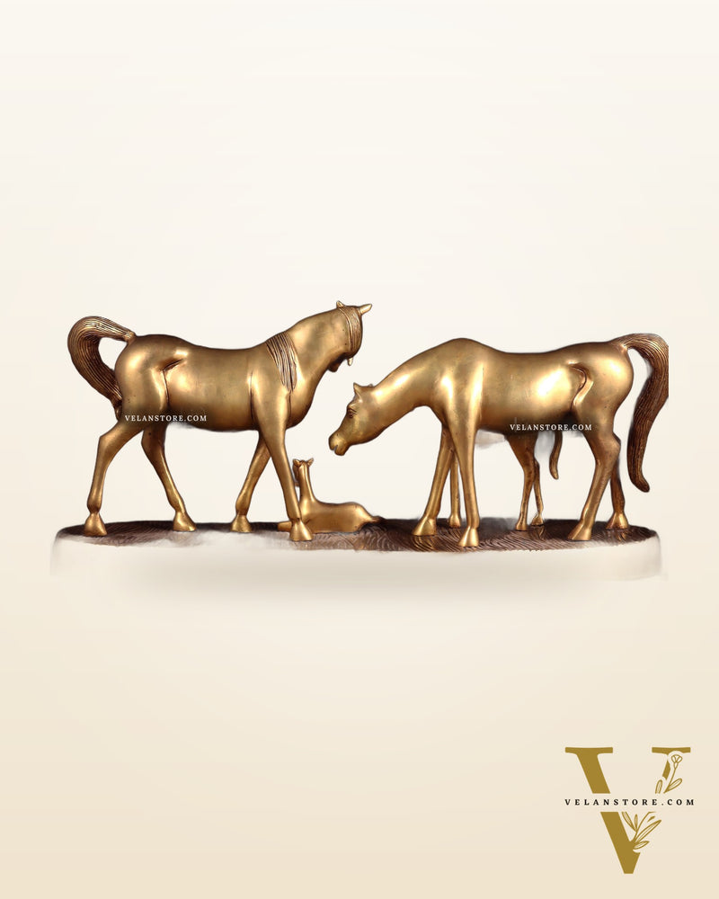 Brass Superfine Large Horse Family Sculpture – Vastu & Feng Shui Recommended 24" wide