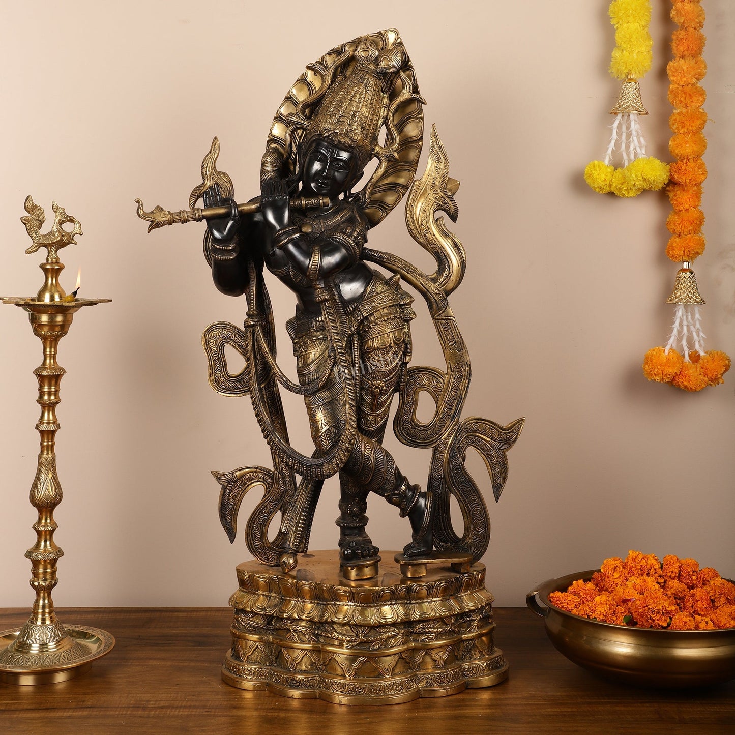 Brass Superfine Large Lord Krishna Statue - 35 inch
