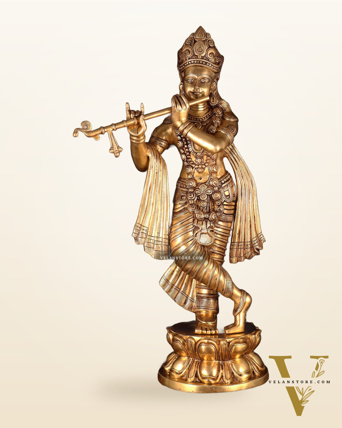 Brass Superfine Large Lord Krishna Statue – 36” | 38 kg | Only at BudhShiv