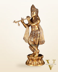 Brass Superfine Large Lord Krishna Statue – 36” | 38 kg | Only at BudhShiv