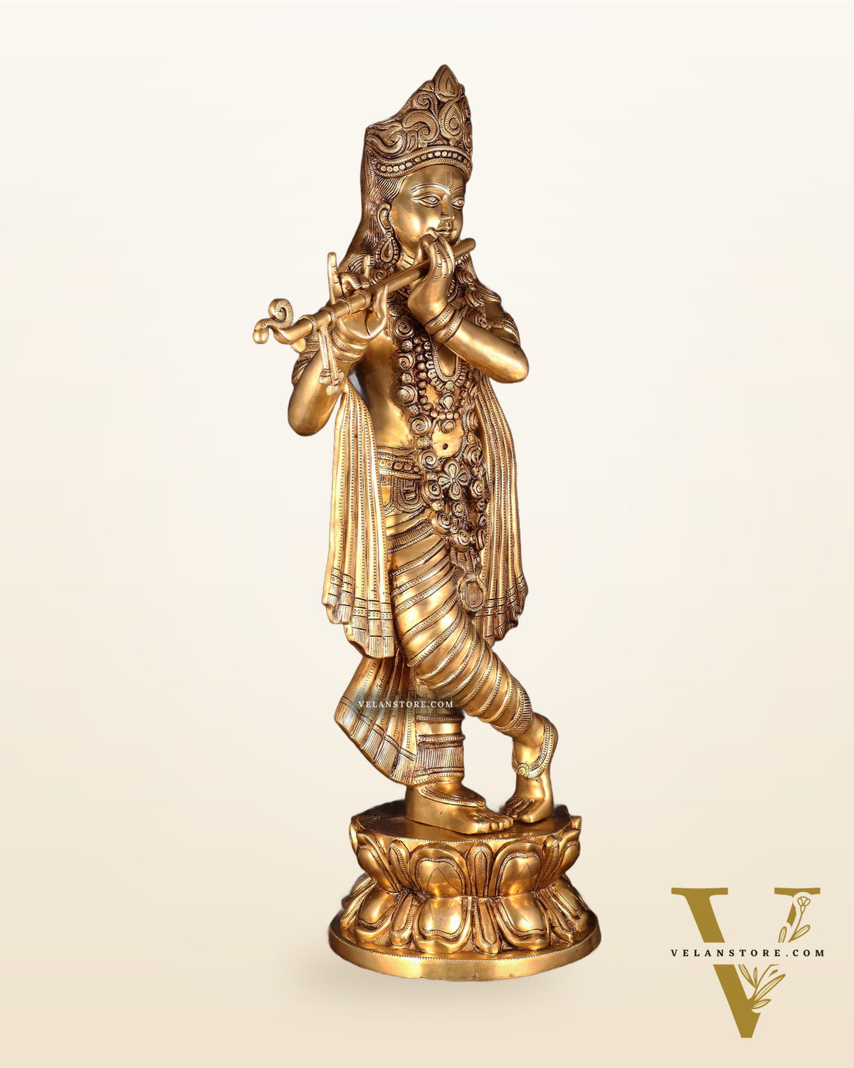 Brass Superfine Large Lord Krishna Statue – 36” | 38 kg | Only at BudhShiv