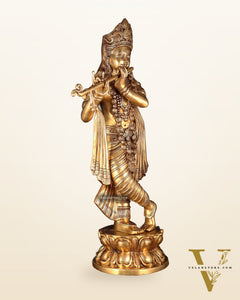 Brass Superfine Large Lord Krishna Statue – 36” | 38 kg | Only at BudhShiv