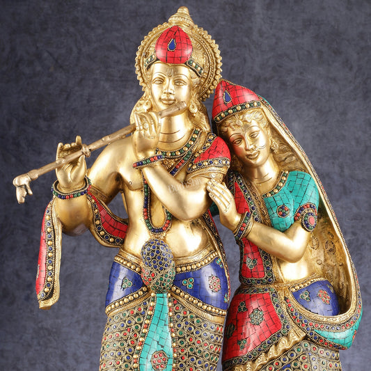 Brass Superfine Large Radha Krishna Standing Together Statue - 24"
