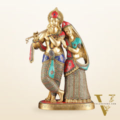 Brass Superfine Large Radha Krishna Standing Together Statue - 24"