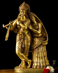 Brass Superfine Large Radha Krishna Standing Together Statue - 24"