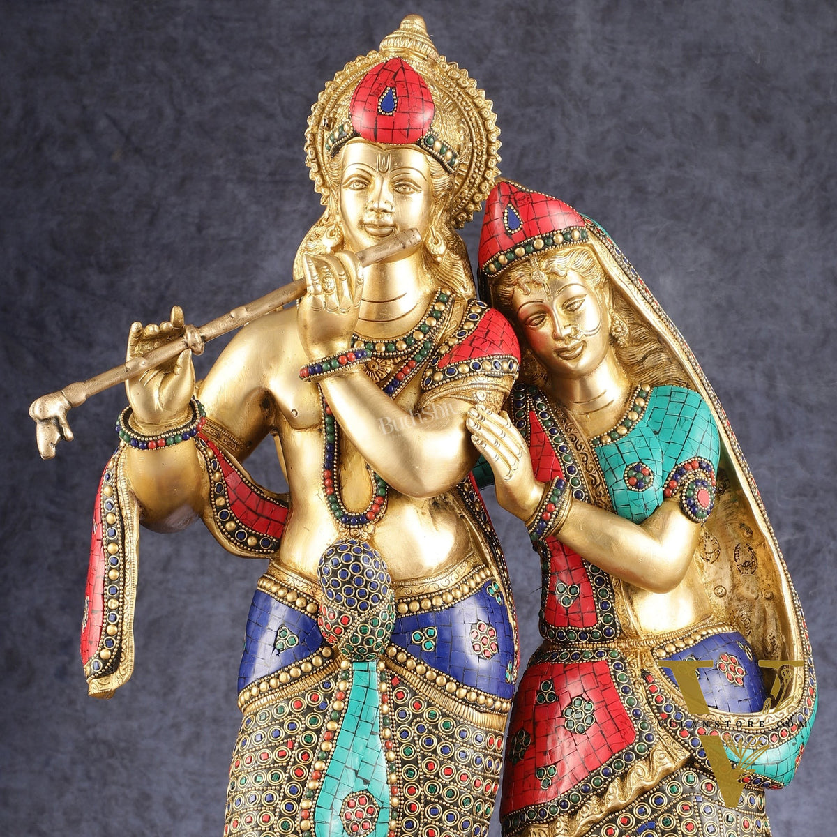 Brass Superfine Large Radha Krishna Standing Together Statue - 24"