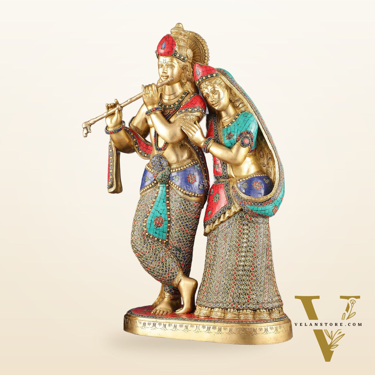 Brass Superfine Large Radha Krishna Standing Together Statue - 24"