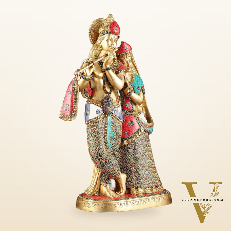 Brass Superfine Large Radha Krishna Standing Together Statue - 24"