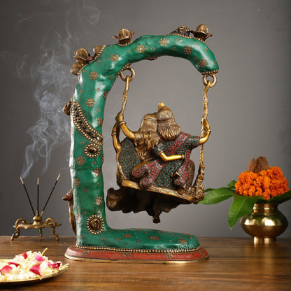 Superfine Brass Radha Krishna Swing with Meenakari Work - 23-inch