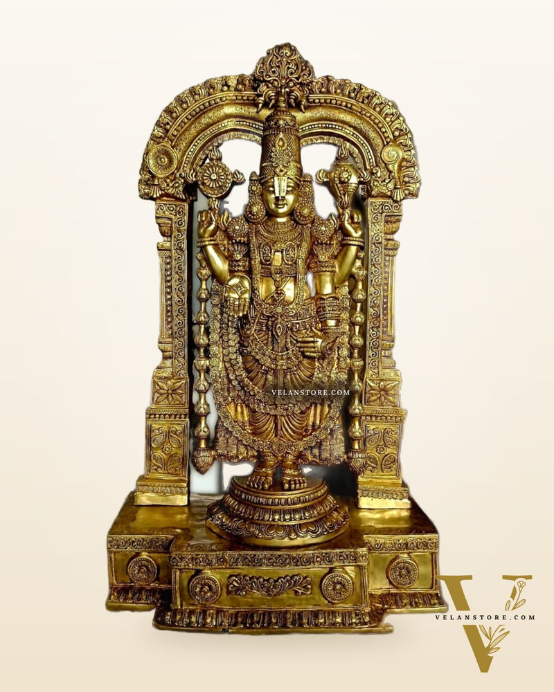 Brass superfine Large Tirupati Balaji Statue with Prabhavali 60"