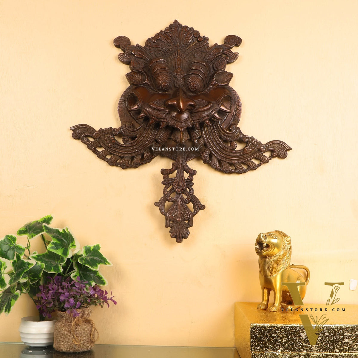 Brass Superfine Large Yali wall hanging  Dragon face Nazarbattu 18"