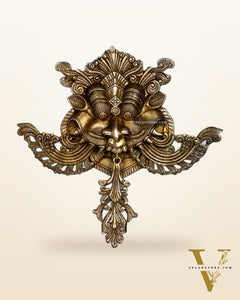 Brass Superfine Large Yali wall hanging Dragon face Nazarbattu 18" golden tone