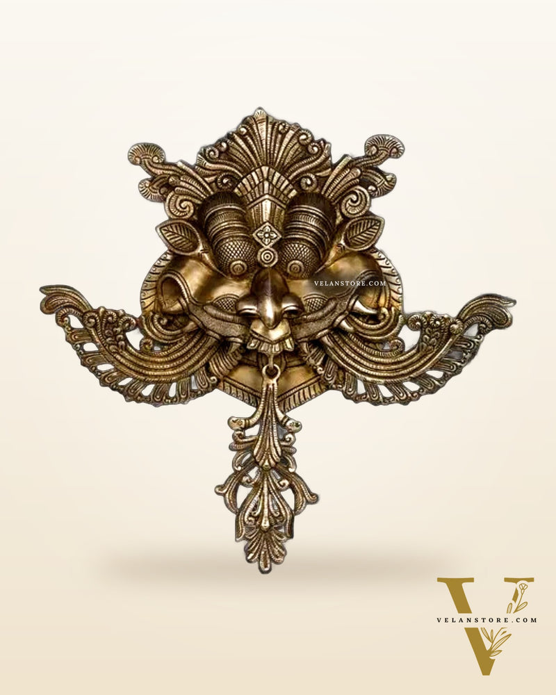 Brass Superfine Large Yali wall hanging Dragon face Nazarbattu 18" golden tone