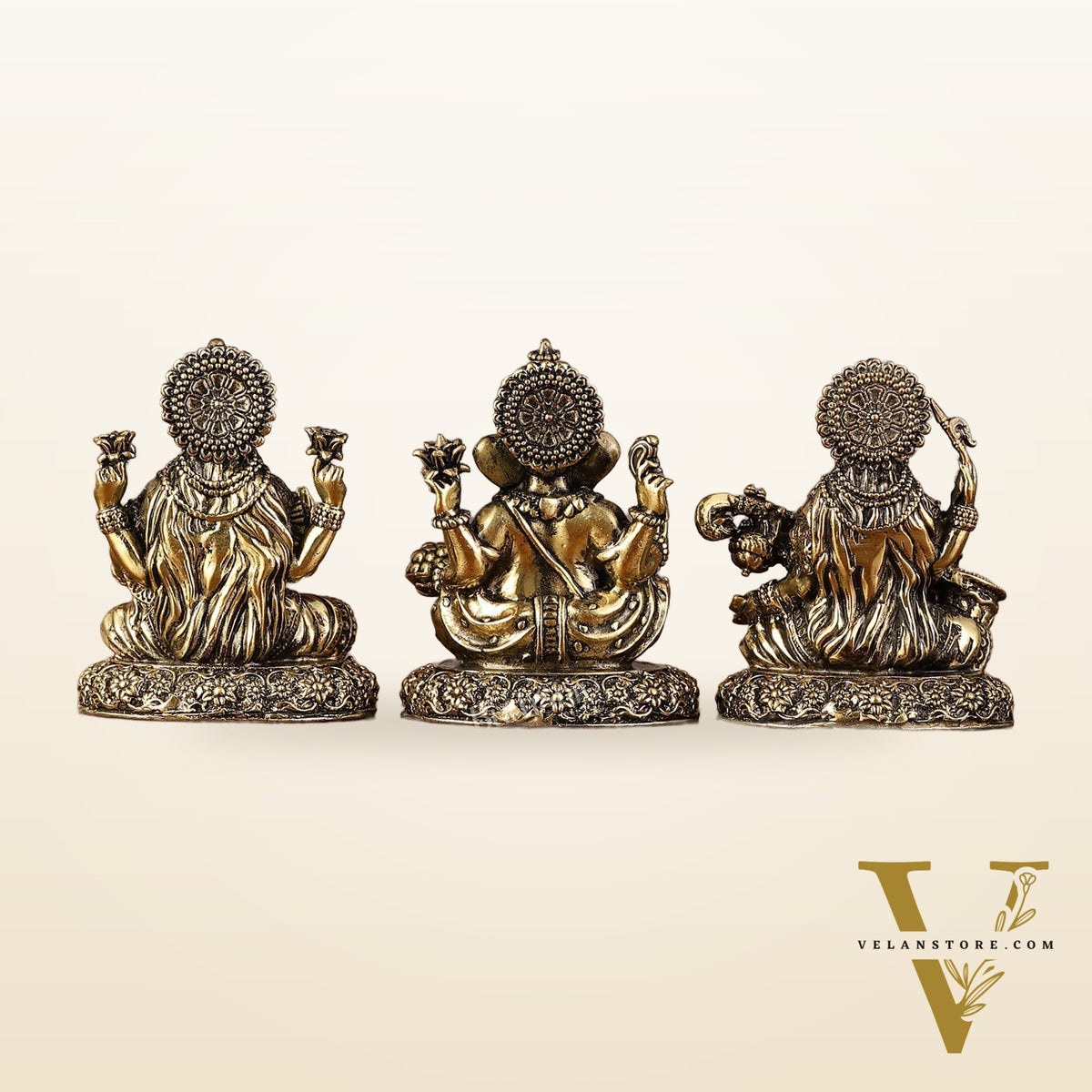 Brass Superfine Lightweight Intricate Ganesh Lakshmi Saraswati Idols - 3"