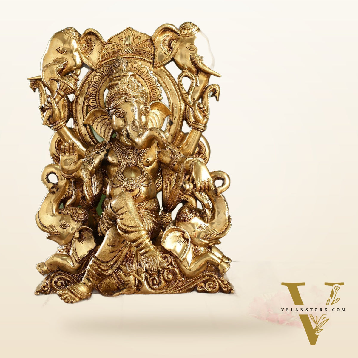 Brass Superfine Lord Ganapati Seated on Throne Statue 18 inch