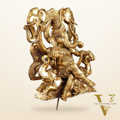 Brass Superfine Lord Ganapati Seated on Throne Statue 18 inch