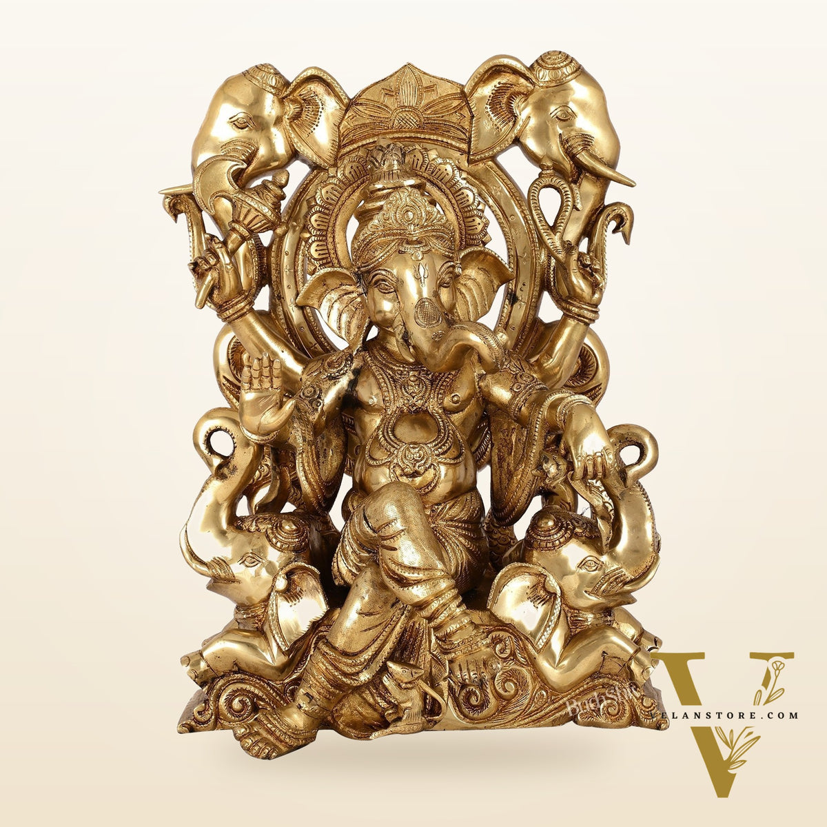 Brass Superfine Lord Ganapati Seated on Throne Statue 18 inch