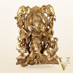Brass Superfine Lord Ganapati Seated on Throne Statue 18 inch