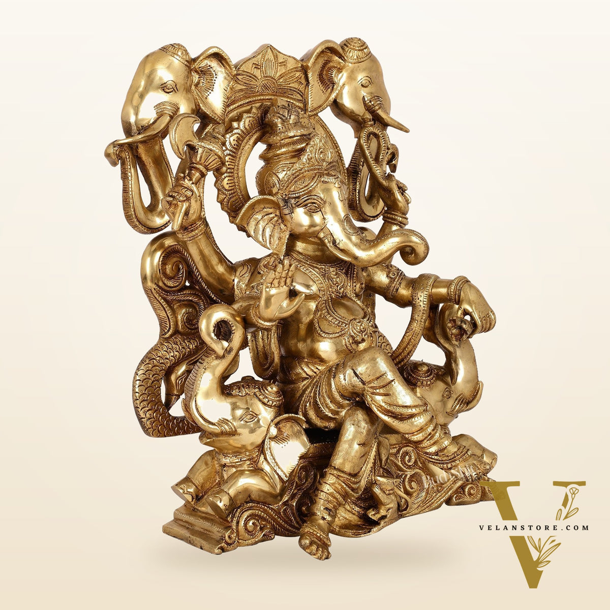 Brass Superfine Lord Ganapati Seated on Throne Statue 18 inch