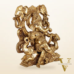 Brass Superfine Lord Ganapati Seated on Throne Statue 18 inch