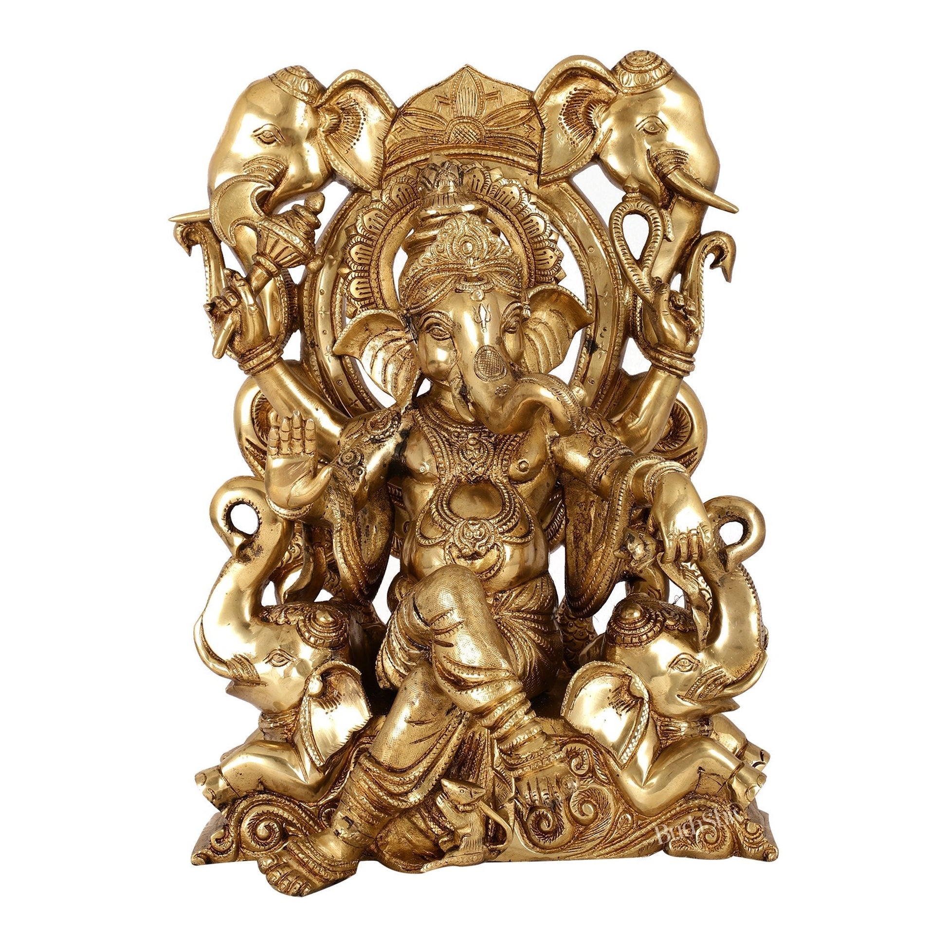Brass Superfine Lord Ganapati Seated on Throne Statue 18 inch