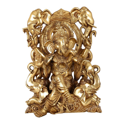 Brass Superfine Lord Ganapati Seated on Throne Statue 18 inch