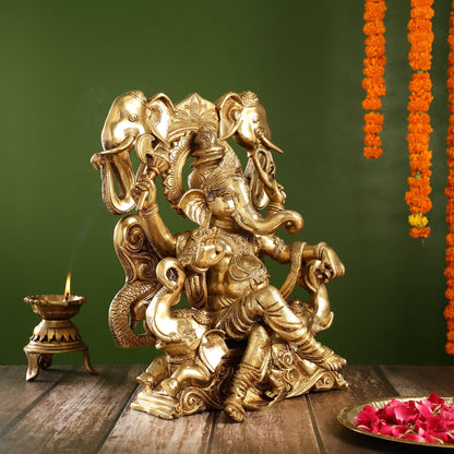 Brass Superfine Lord Ganapati Seated on Throne Statue 18 inch