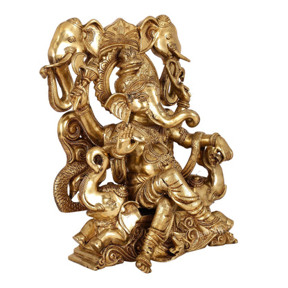 Brass Superfine Lord Ganapati Seated on Throne Statue 18 inch