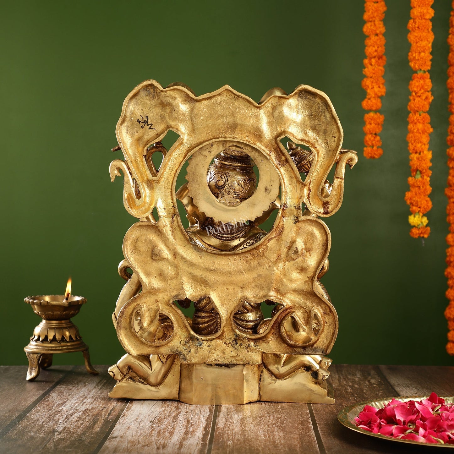 Brass Superfine Lord Ganapati Seated on Throne Statue 18 inch