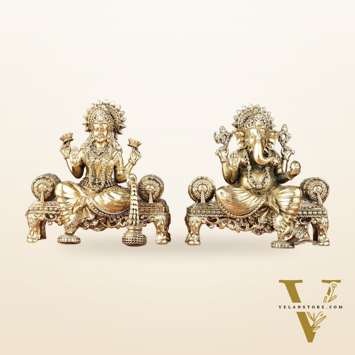 Brass Superfine Lord Ganesha and Goddess Lakshmi Idol Set | 4"