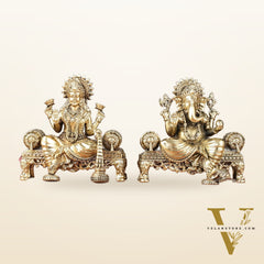 Brass Superfine Lord Ganesha and Goddess Lakshmi Idol Set | 4"