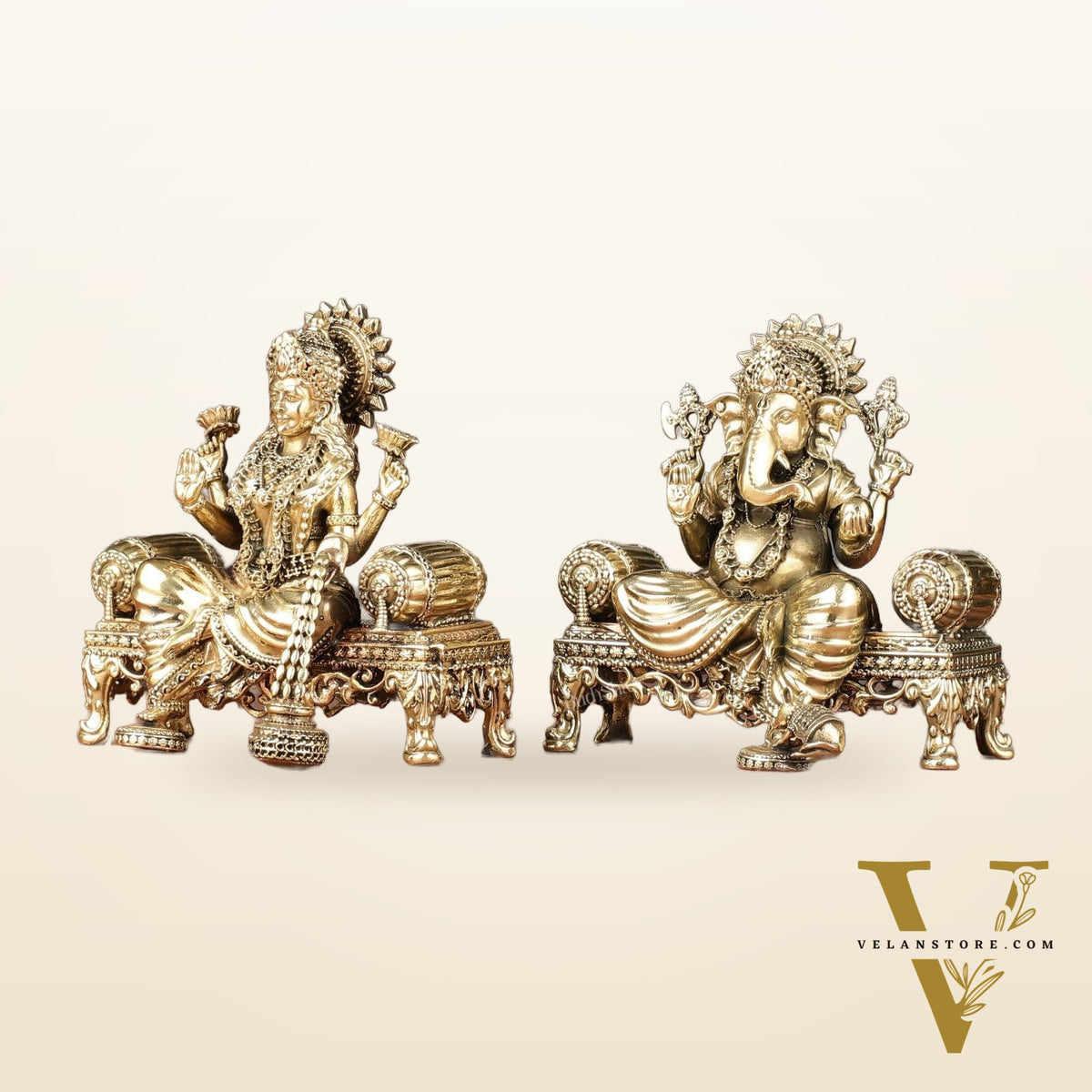 Brass Superfine Lord Ganesha and Goddess Lakshmi Idol Set | 4"