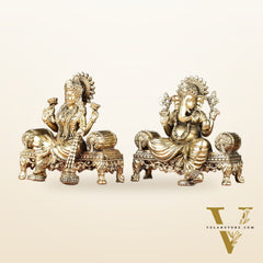 Brass Superfine Lord Ganesha and Goddess Lakshmi Idol Set | 4"