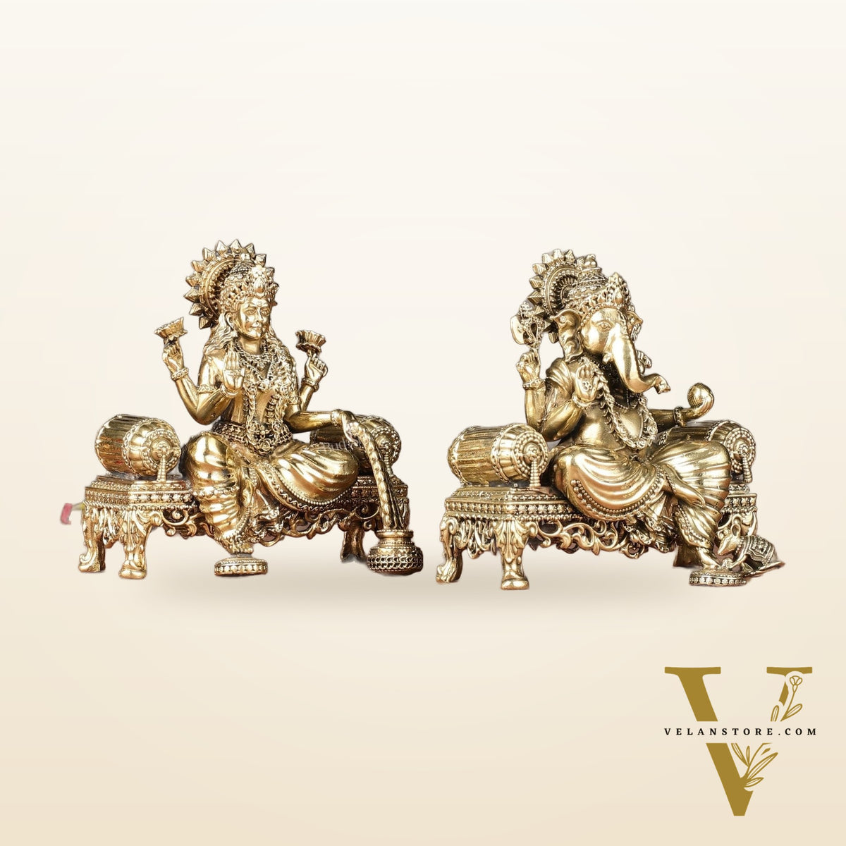 Brass Superfine Lord Ganesha and Goddess Lakshmi Idol Set | 4"