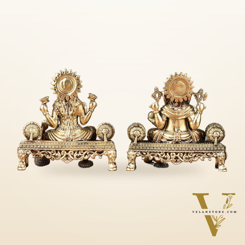 Brass Superfine Lord Ganesha and Goddess Lakshmi Idol Set | 4"