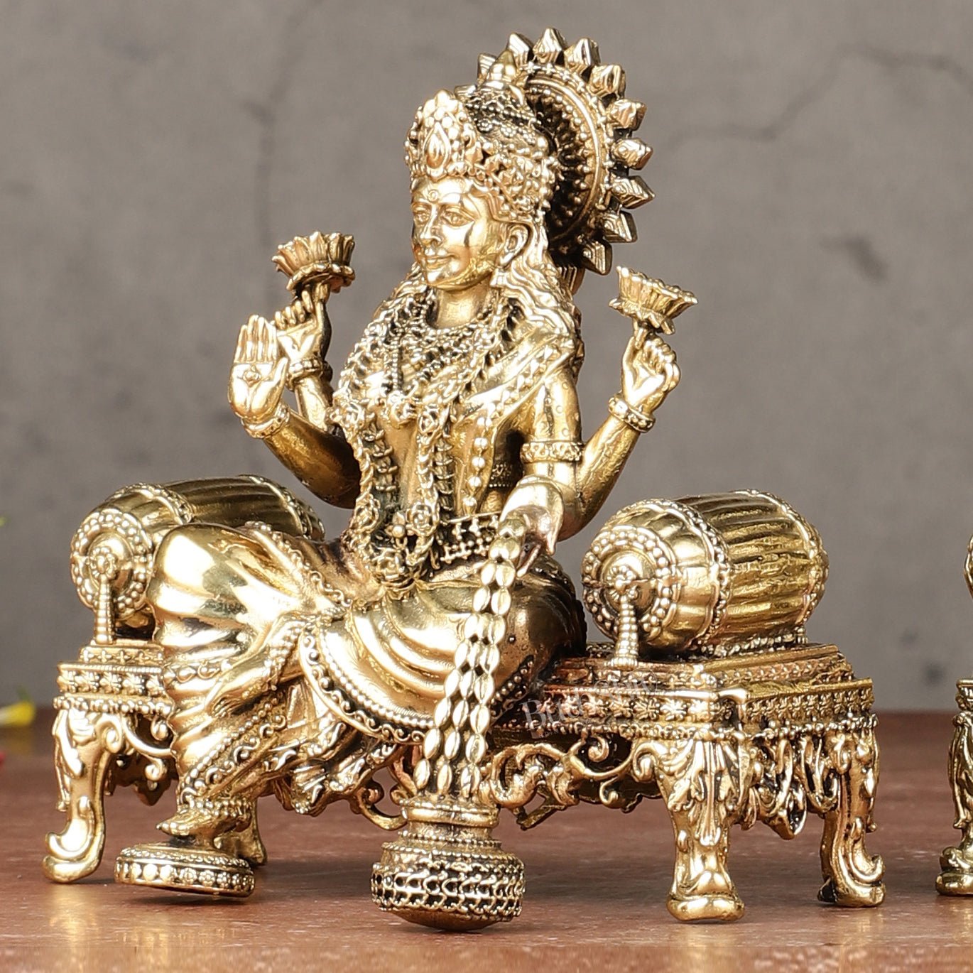 Brass Superfine Lord Ganesha and Goddess Lakshmi Idol Set | 4"