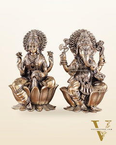 Brass Superfine Lord Ganesha & Goddess Lakshmi Pair – Intricately Carved 6"