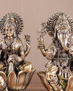 Brass Superfine Lord Ganesha & Goddess Lakshmi Pair – Intricately Carved 6"