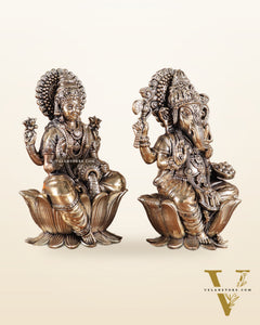 Brass Superfine Lord Ganesha & Goddess Lakshmi Pair – Intricately Carved 6"