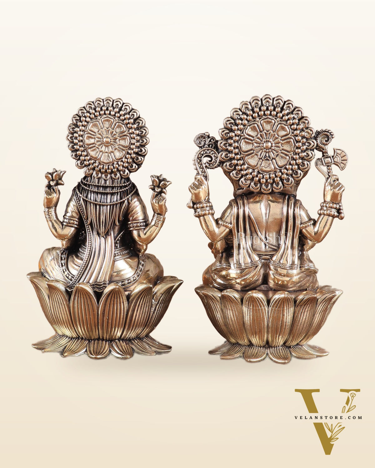 Brass Superfine Lord Ganesha & Goddess Lakshmi Pair – Intricately Carved 6"