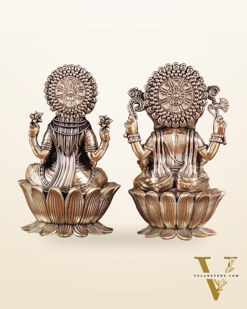 Brass Superfine Lord Ganesha & Goddess Lakshmi Pair – Intricately Carved 6"