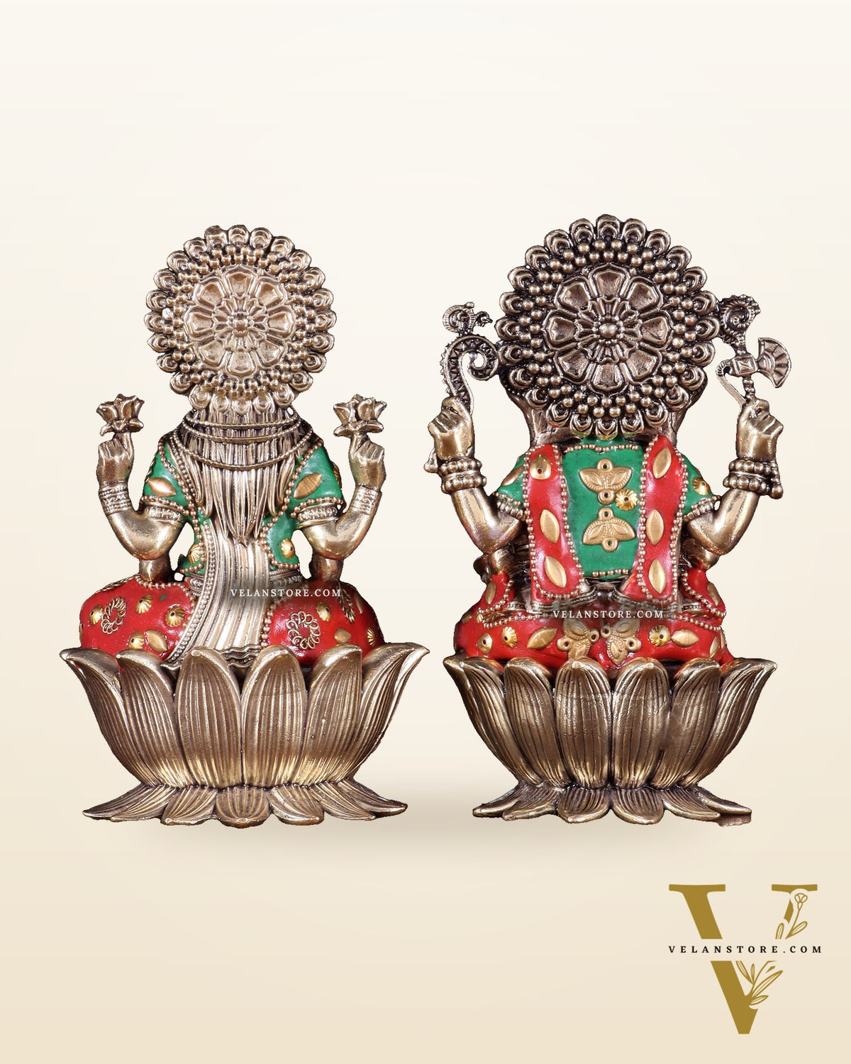 Brass Superfine Lord Ganesha & Goddess Lakshmi Pair – meenakari 6"