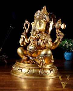 Brass Superfine Lord Ganesha Handcrafted Idol 14"