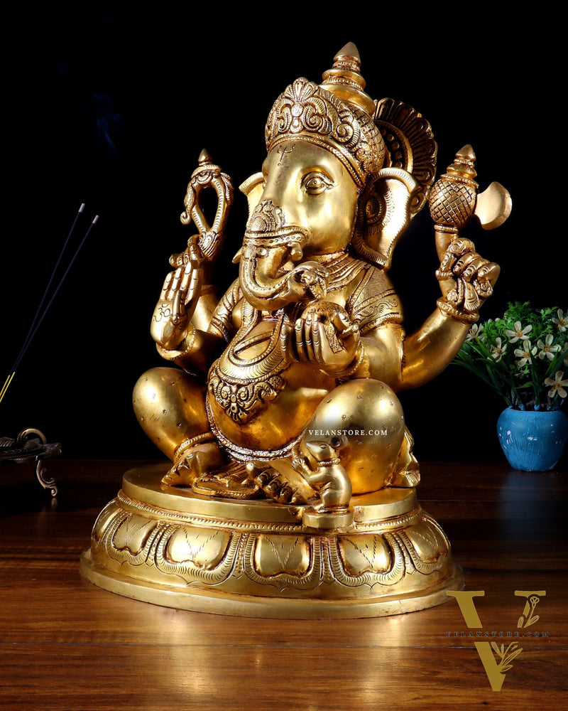 Brass Superfine Lord Ganesha Handcrafted Idol 14"