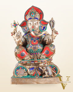 Brass Superfine Lord Ganesha Idol - 22 Inch meenakari