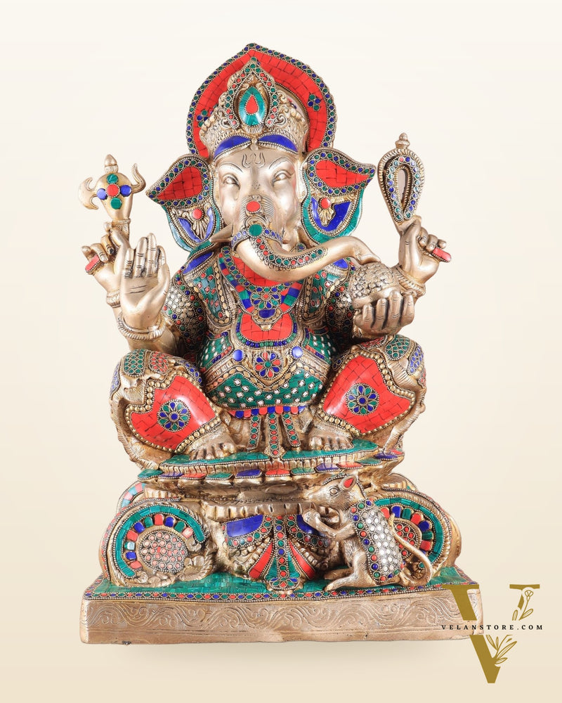 Brass Superfine Lord Ganesha Idol - 22 Inch meenakari